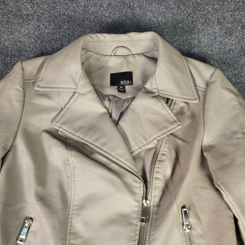 a.n.a Petite Faux Leather Moto Biker Jacket Grey PM